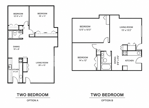 Floor plan for 2 beds, 1 bath, 878 sqft